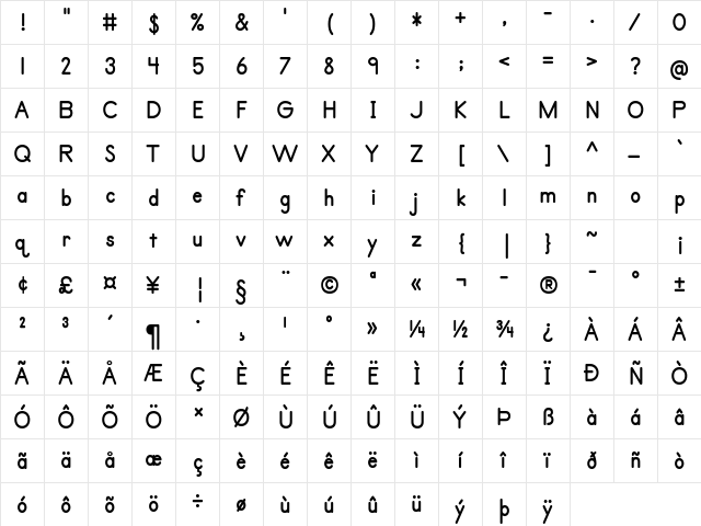 Primer Print Bold  glyph index