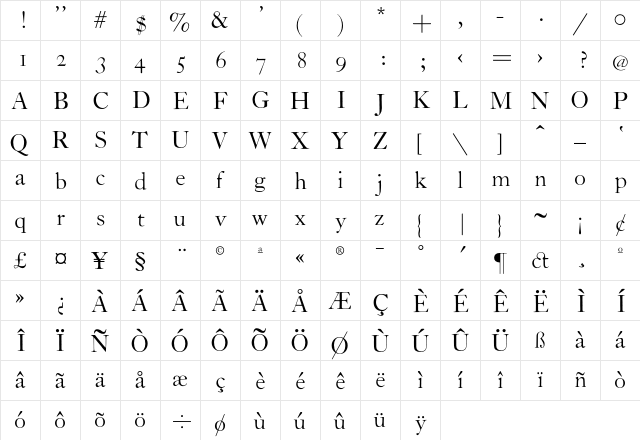 CaslonZH Regular  glyph index