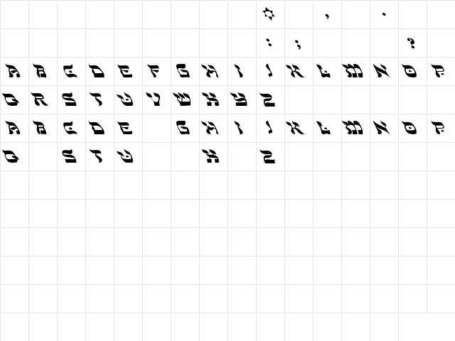 Shalom-Light Extreme Lefties Regular  glyph index