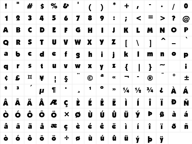 Strippenzieher Ultra  glyph index