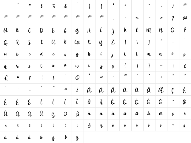 Browny Joy - Personal Use Regular  glyph index