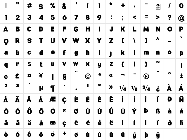 Manti Sans Black Demo Regular  glyph index