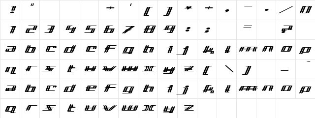 Speedy Slow Regular  glyph index