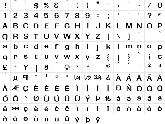 KasseFLF Bold  glyph index