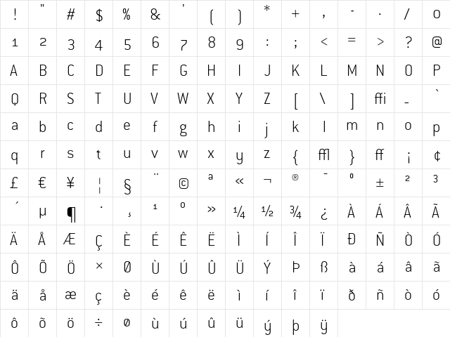 ConduitOSITC ExtraLight  glyph index