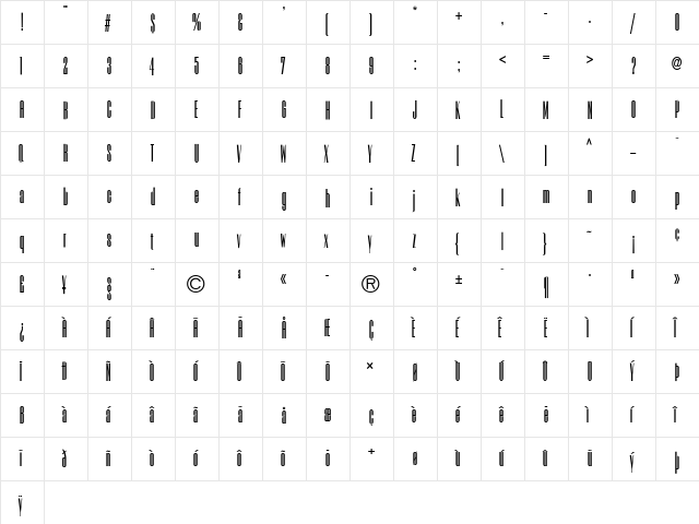 EmpireStateBold Regular  glyph index