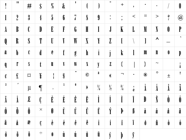 Onyx Regular  glyph index