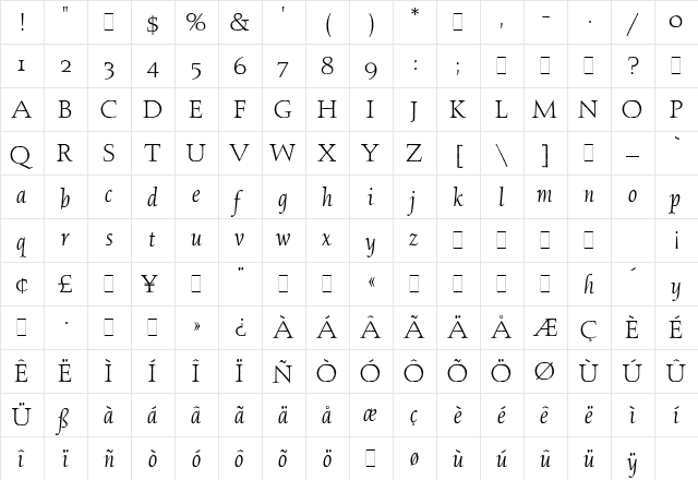 Aquinas Regular  glyph index