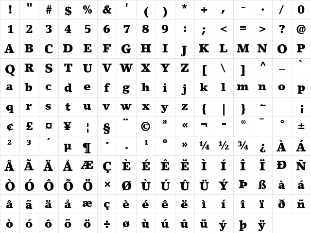 LinoLetter Std Black  glyph index