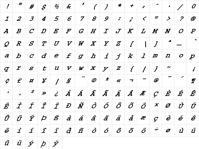 FZ DIGITAL 3 ITALIC Bold  glyph index