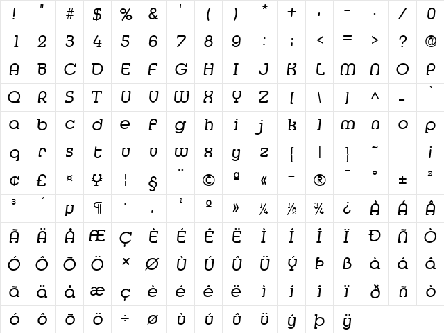 Love Regular  glyph index