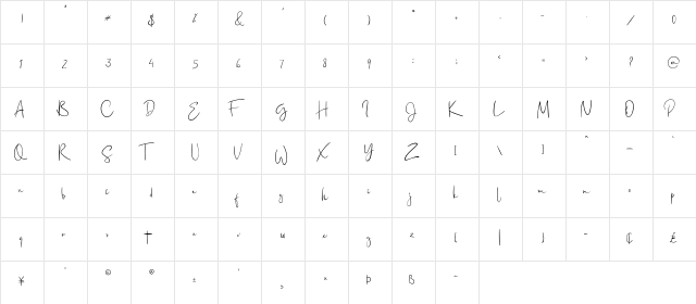 Jaceline Regular  glyph index