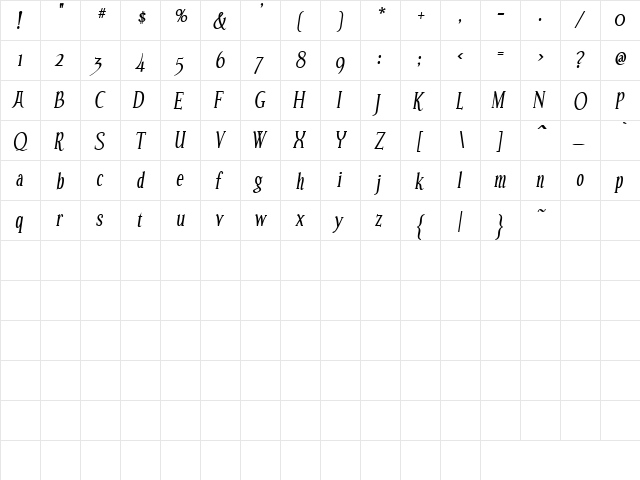 PC Thanks Elegance Regular  glyph index