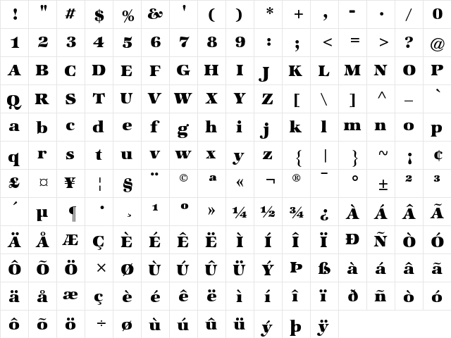 ATZapfInternational Regular  glyph index