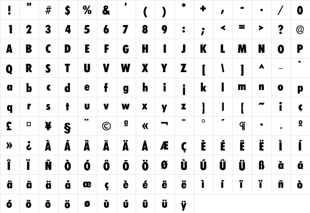 Climerick ExtraBold  glyph index