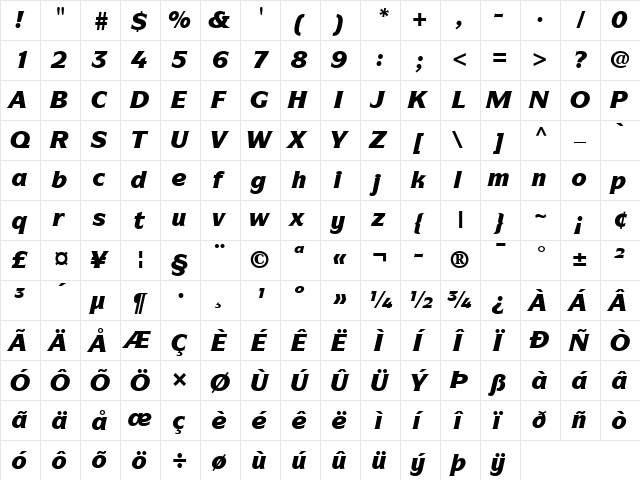 Symbol LT Black Italic  glyph index