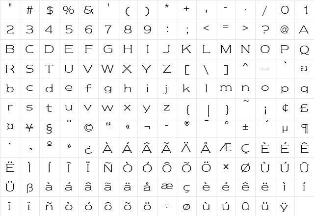 NewtextITC Light  glyph index