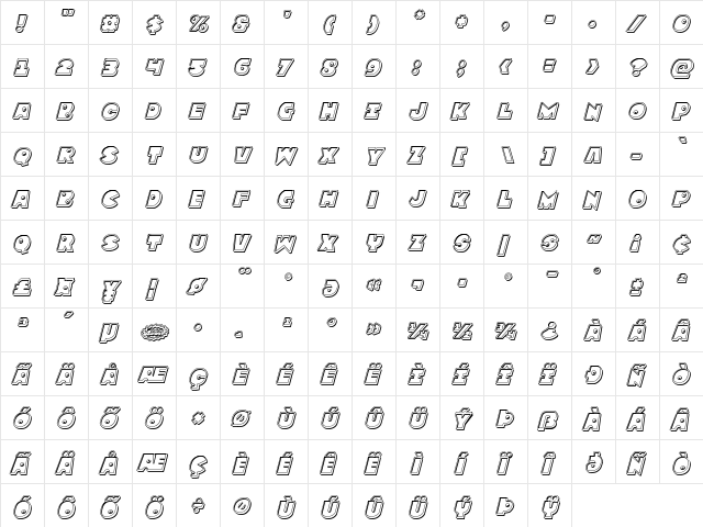 Zounderkite Engraved Italic Italic  glyph index