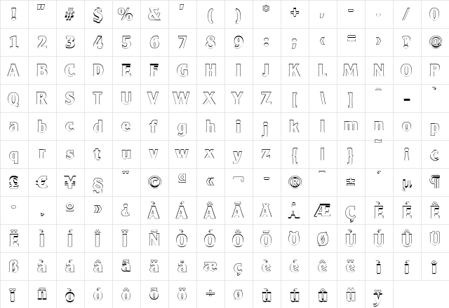 AlexanderBeckerOutline-ExBold Regular  glyph index