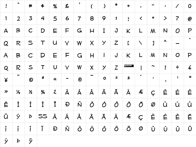 Mufferaw Free Regular  glyph index