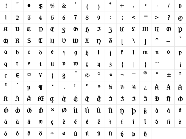 OffenbacherSchwabacherCAT Regular  glyph index