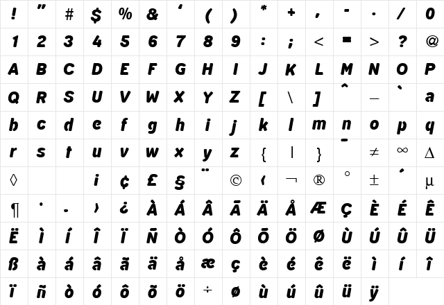 Draftsman Regular  glyph index