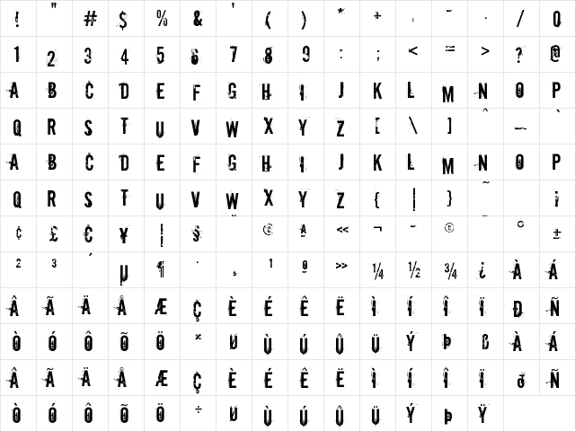 Downcome Regular  glyph index