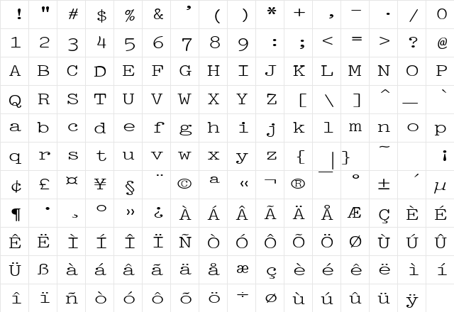 PicaExtended Regular  glyph index