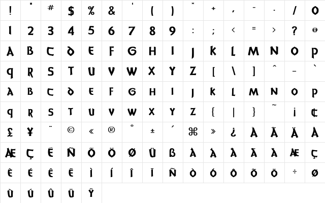 UnciaDis Bold Regular  glyph index
