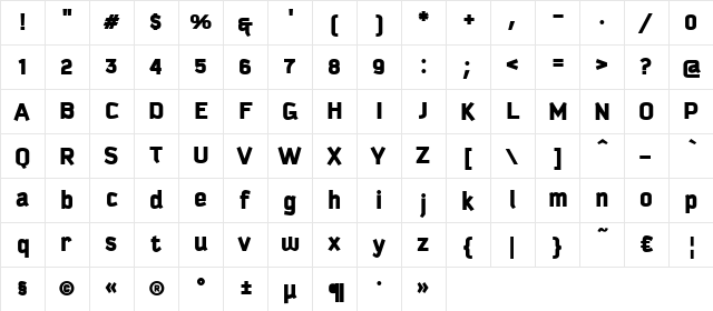 Kautiva Cyrillic Black Regular  glyph index