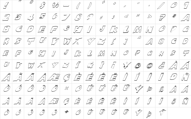 FZ JAZZY 10 HOLLOW ITALIC Light  glyph index