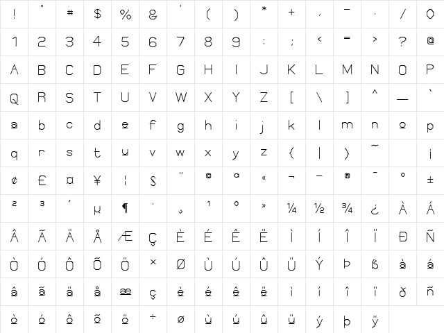 Elgethy Square Upper Regular  glyph index