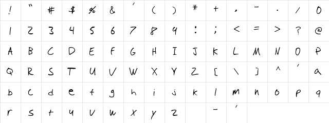 Tioem-Handwritten Regular  glyph index