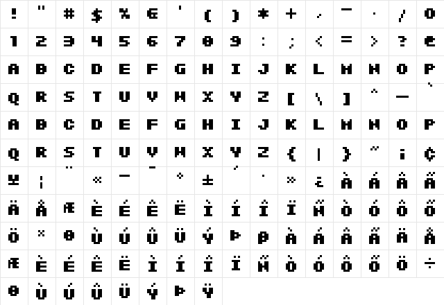 SF Intermosaic B Bold  glyph index