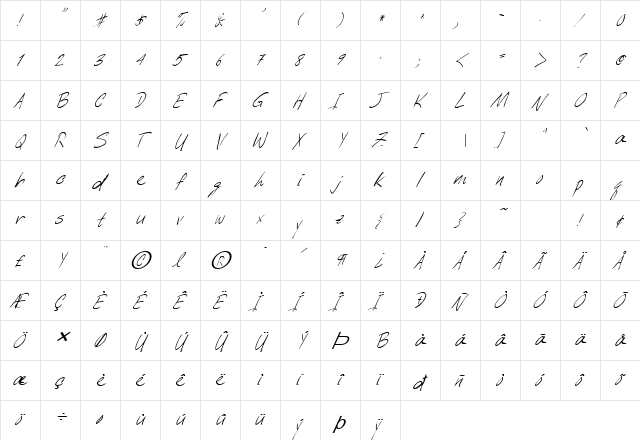 FZ HAND 6 ITALIC Normal  glyph index