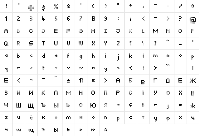 Nine Pin Regular  glyph index