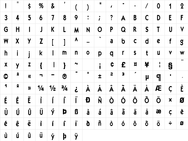 Elegance104 Regular  glyph index