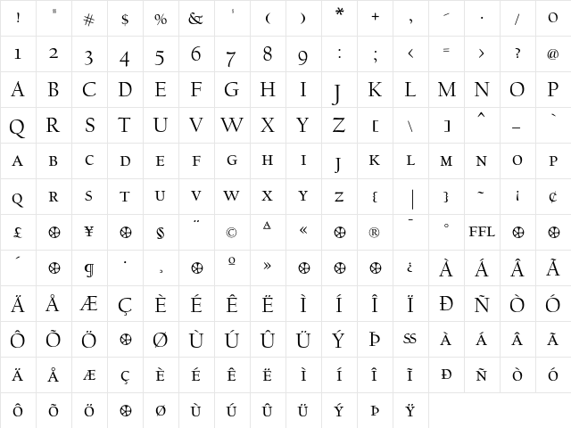 FBCalifornian Expert  glyph index