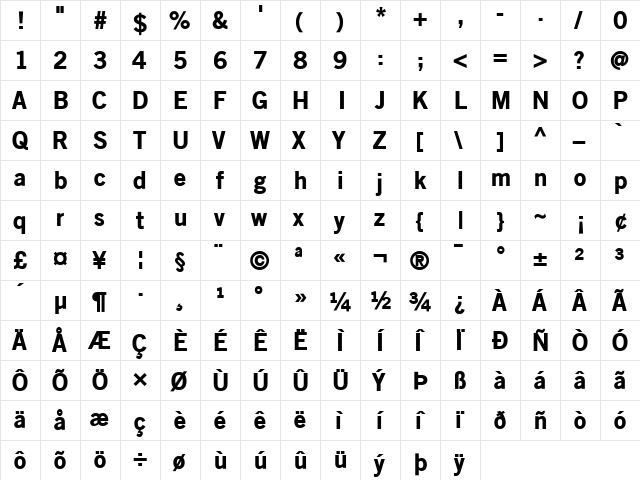 OldSansBlack Regular  glyph index