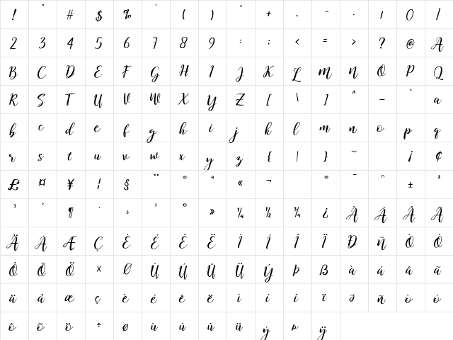 Kitahara Script Regular  glyph index
