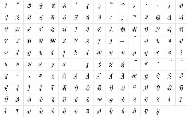 NimbusSanDBolConItaRe1 Regular  glyph index
