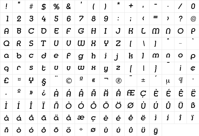 Media-MediumIta Regular  glyph index