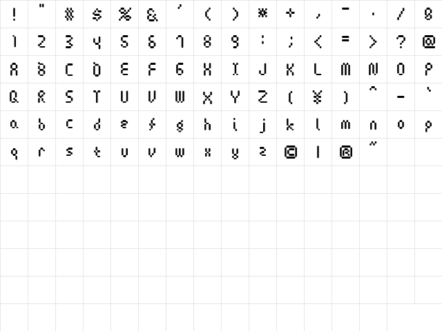 Amoebic Regular  glyph index