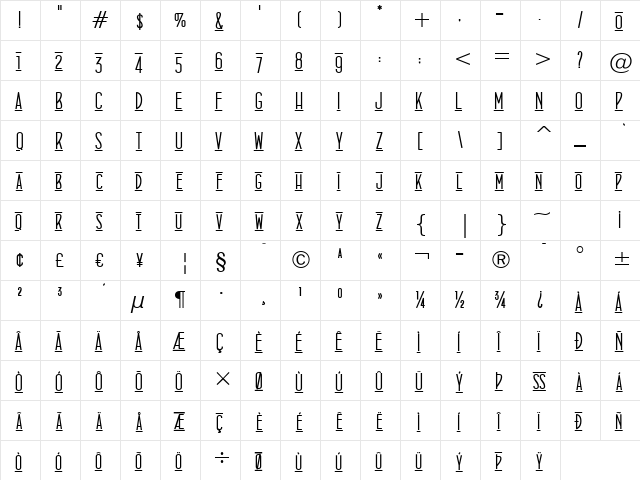 ConcursoItalian BTN Lined Regular  glyph index