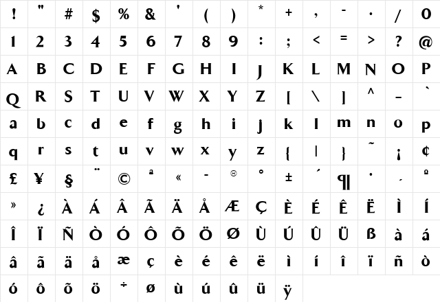 TFArrow Extrabold  glyph index