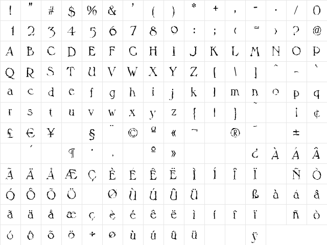 HenryBeckerRandom-Light Regular  glyph index