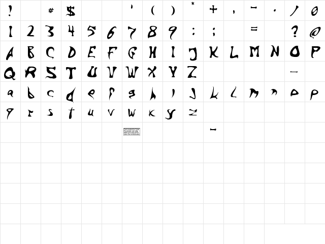 Barbed Ink Regular  glyph index