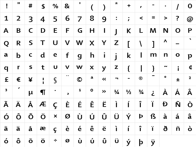 Shaker Regular  glyph index