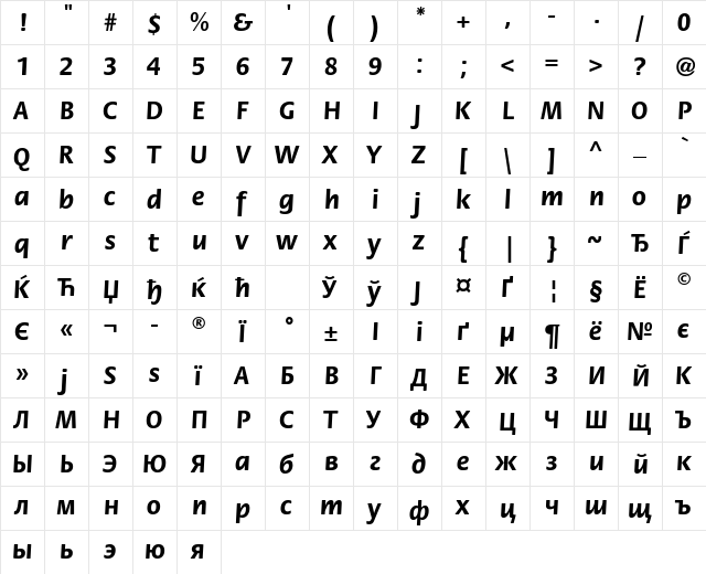 FloraCTT Bold  glyph index