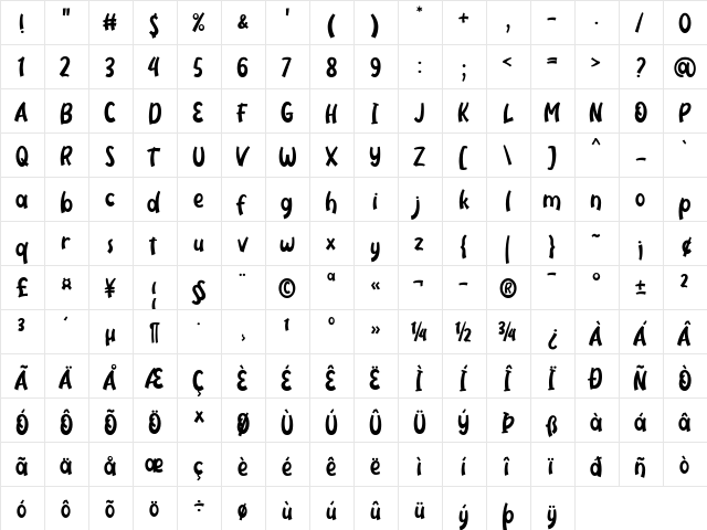 Neigfriste Regular  glyph index